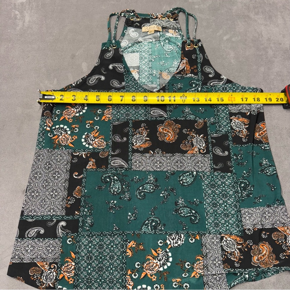 Lavish Green Black Patchwork paisley  print handkerchief hem cami Tank Top XL - Picture 4 of 8